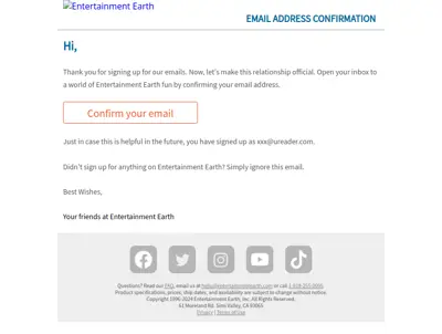 Email Confirmation from Entertainment Earth