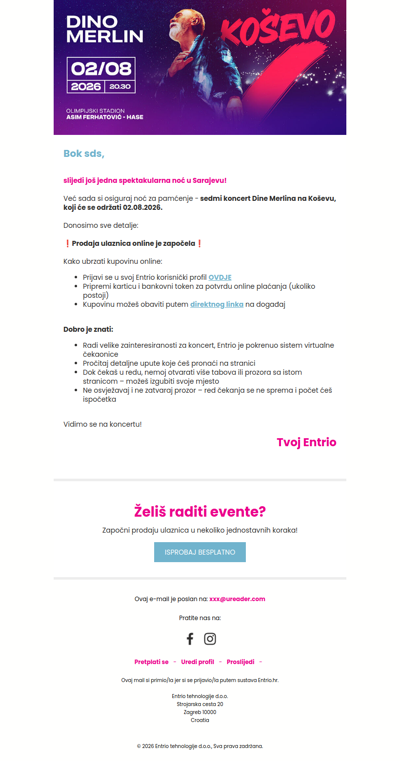 ✨️Dino Merlin: još jedan koncert na Koševu, ulaznice upravo u prodaji!