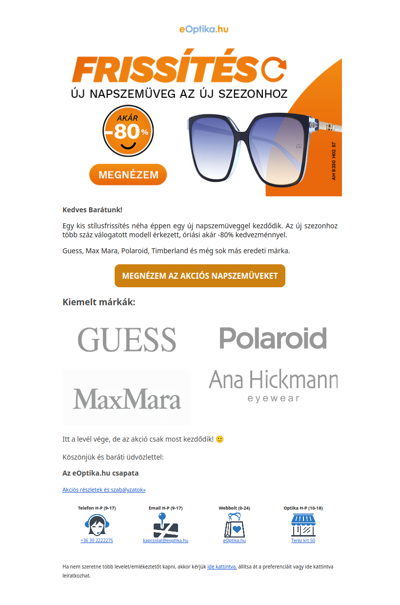 FRISSÍTÉS ↻ Új napszemüveg akár -80%