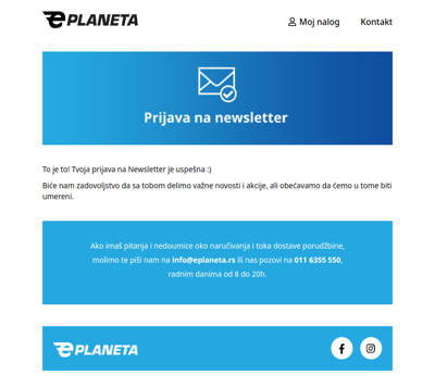 Uspešna prijava na ePlaneta Newsletter