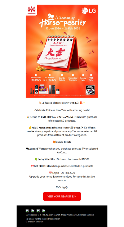 🐎 𝐀 𝐒𝐞𝐚𝐬𝐨𝐧 𝐨𝐟 𝐇𝐨𝐫𝐬𝐞-𝐩𝐞𝐬𝐫𝐢𝐭𝐲 𝐰𝐢𝐭𝐡 𝐋𝐆! 🧧✨🎉 Get up to 𝐑𝐌𝟒,𝟎𝟎𝟎 𝐓𝐨𝐮𝐜𝐡 ‘𝐍 𝐆𝐨 𝐞𝐖𝐚𝐥𝐥𝐞𝐭 𝐜𝐫𝐞𝐝𝐢𝐭𝐬 with purchase of selected LG products.