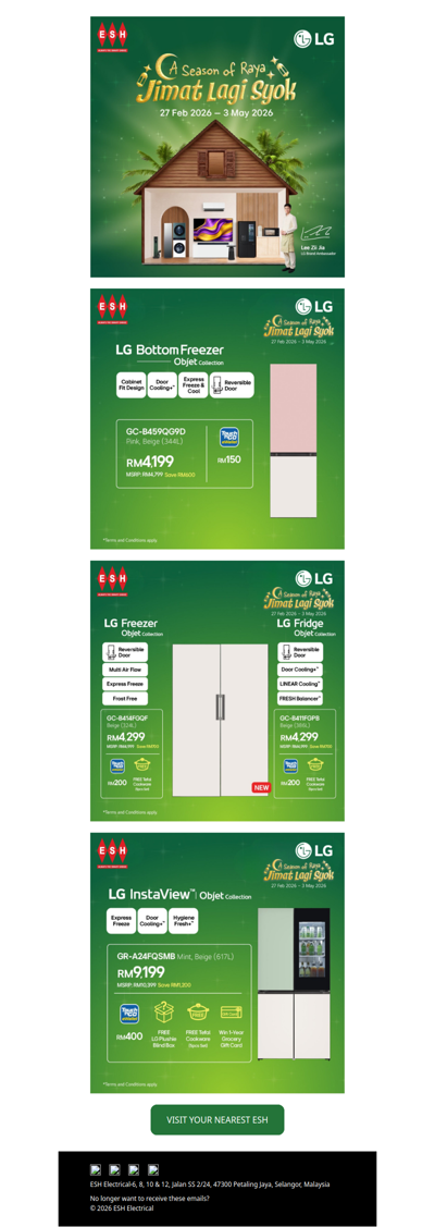 Celebrate Raya in Style with LG Objet Collection Fridge + Earn TNG Rebate + Free Gift!*