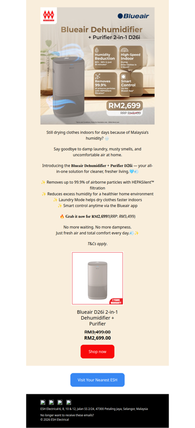 💨 Experience Fresh Air & Faster Drying with 𝐁𝐥𝐮𝐞𝐚𝐢𝐫 𝐃𝐞𝐡𝐮𝐦𝐢𝐝𝐢𝐟𝐢𝐞𝐫 + 𝐏𝐮𝐫𝐢𝐟𝐢𝐞𝐫 𝐃𝟐𝟔𝐢 🔥 Now on Special Offer🔥