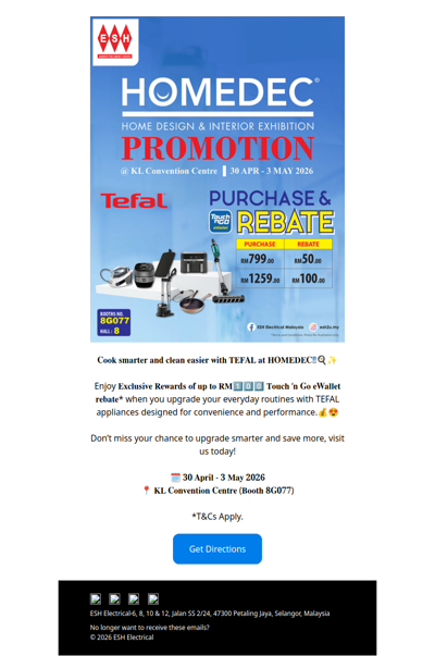 Upgrade Your Home Appliances with TEFAL at HOMEDEC @ KLCC ‼️ Get Up to RM100 TNG Rebates 💰😍*