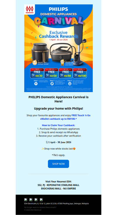 Shop Philips Now & Enjoy Up to RM1️⃣0️⃣0️⃣ TNG Cashback‼️😍