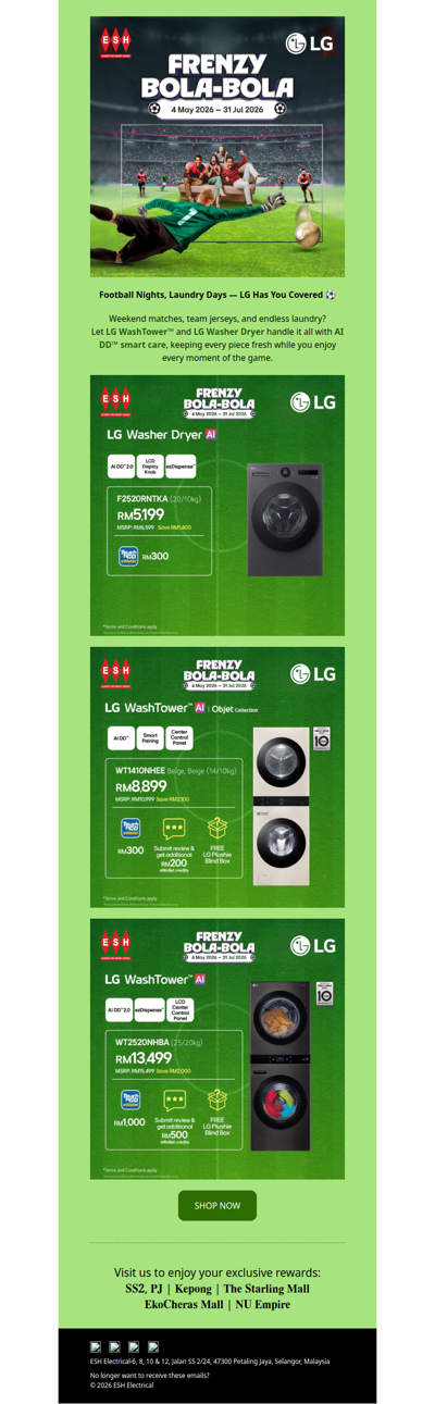 ⚽ Score Big with LG Laundry Deals During Frenzy Bola-Bola!