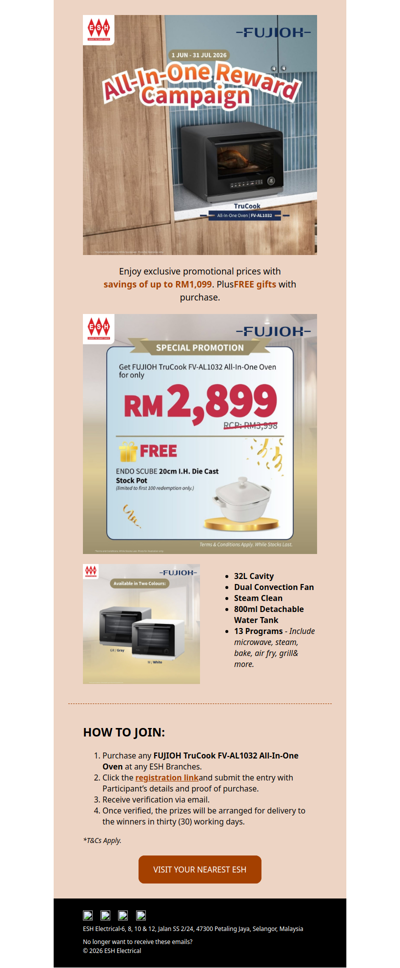 Save Up to RM1,099 & Receive Exclusive Gifts with the FUJIOH TruCook FV-AL1032