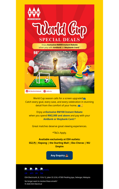 ⚽ Score Big This FIFA World Cup – RM100 Instant Rebate Awaits‼️💥📺