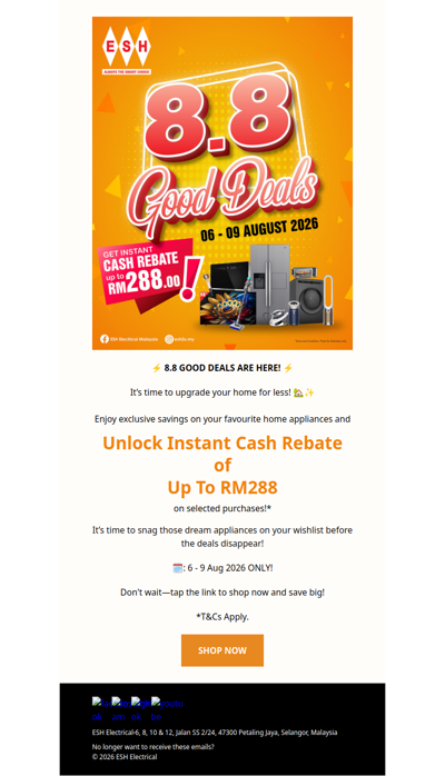 💥 ESH 8.8 Good Deals Alert: Save More with Instant Cash Rebates Up to 2️⃣8️⃣8️⃣‼️