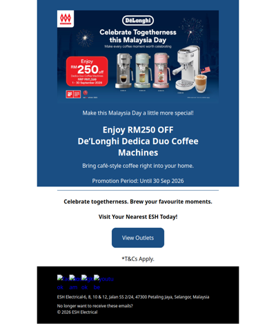 Celebrate Malaysia Day with De’Longhi — Enjoy RM250 OFF*! 🇲🇾☕
