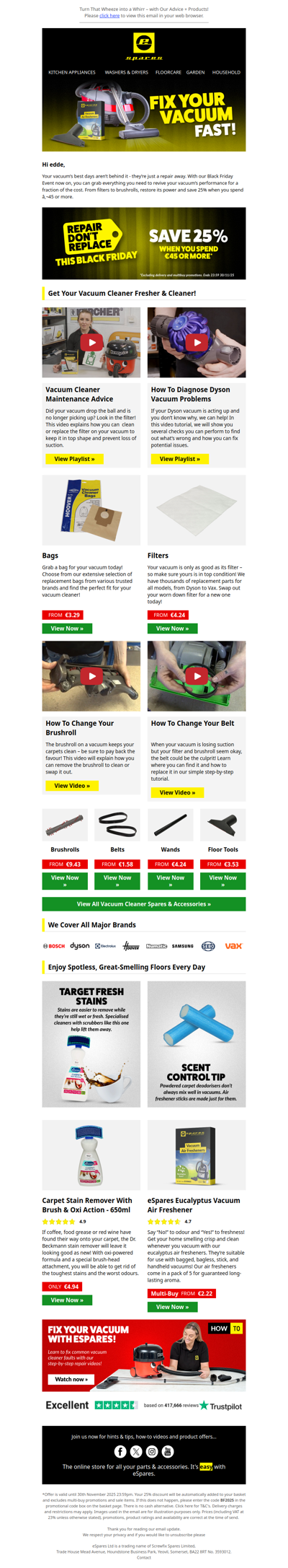 Fix It, Don’t Bin It! Save 25% on Vacuum Spares 🛠️