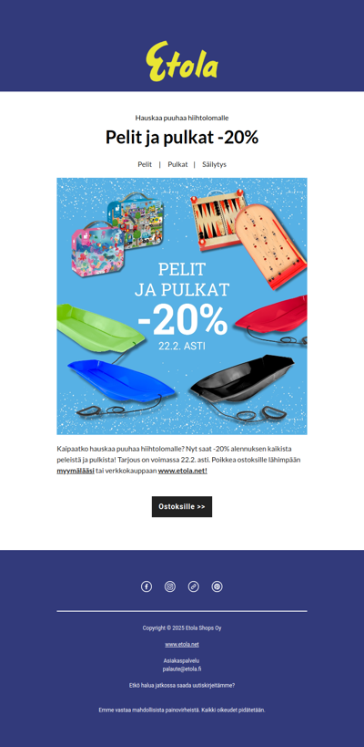 Kaikki pelit ja pulkat -20% 🤩