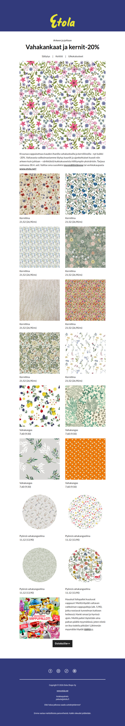 Kaikki vahakankaat ja kerniliinat -20%