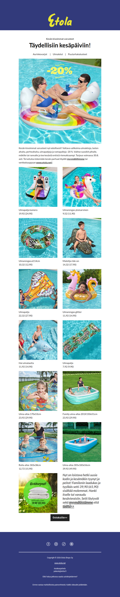 Uimalelut ja uima-altaat -20%💦