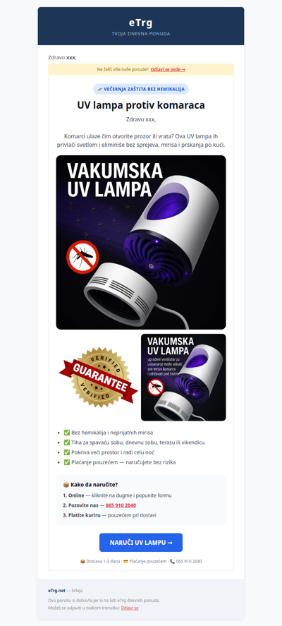 🦟 UV lampa protiv komaraca — mirne večeri bez sprejeva