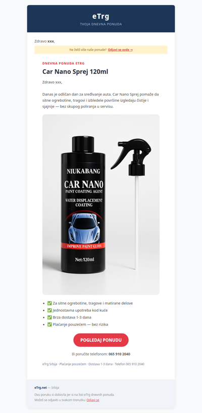 🚗 Car Nano Sprej — zaštitite auto i vratite sjaj za par minuta