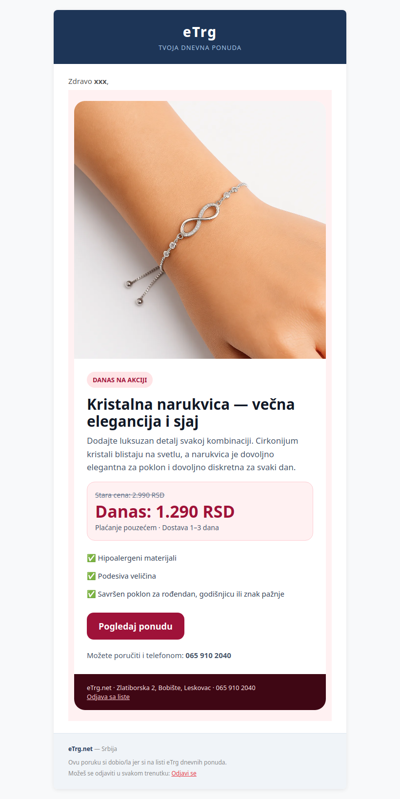 💎 Kristalna narukvica — večna elegancija i sjaj za 1.290 RSD