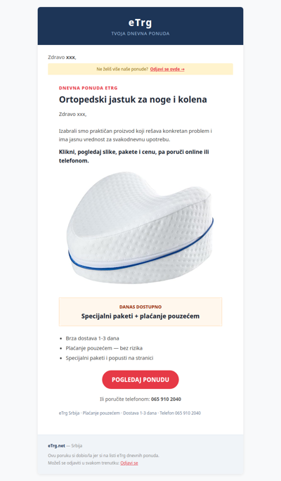 🔥 Ortopedski jastuk za noge i kolena — dnevna ponuda eTrg