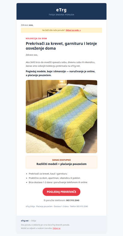 Prekrivači za dom i leto — pogledaj današnju kolekciju