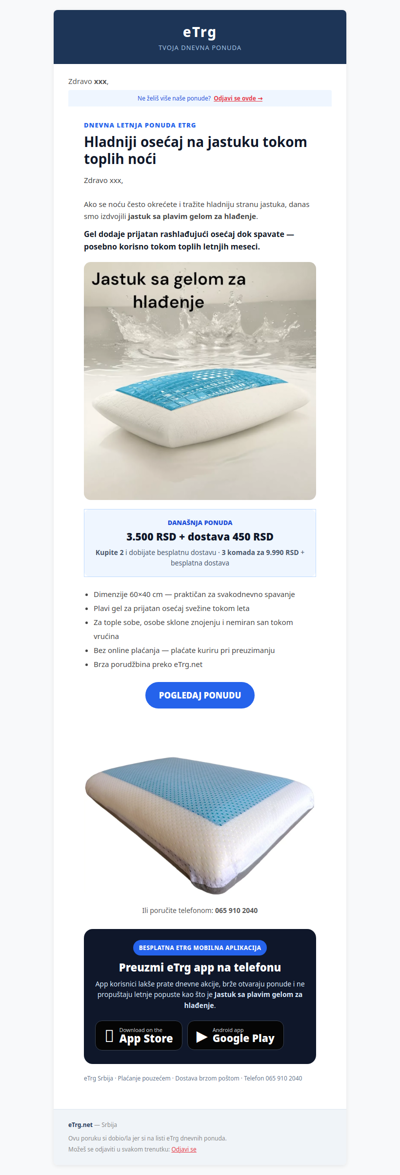 🛌 Hladniji jastuk za tople noći — danas 3.500 RSD