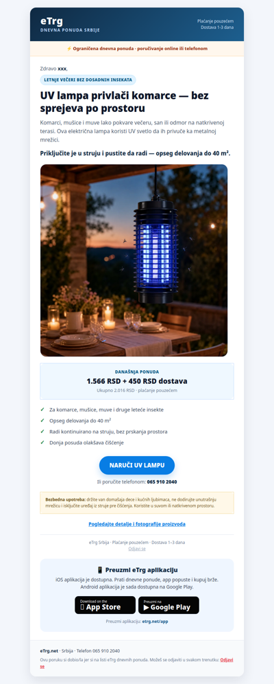 🦟 Manje komaraca bez sprejeva — UV lampa za dom do 40 m²