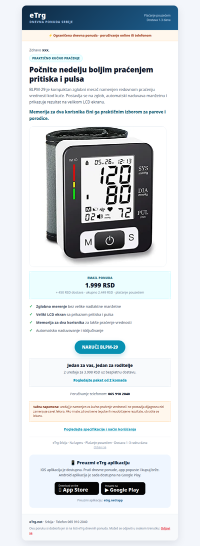 🩺 Počnite nedelju kontrolom pritiska — BLPM-29 za kućnu upotrebu