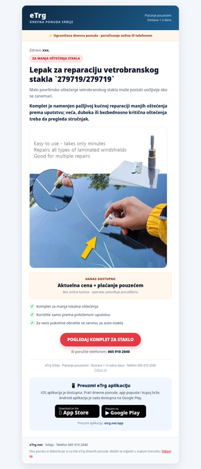 🚘 Mala pukotina na staklu? Pogledajte set za kućnu reparaciju
