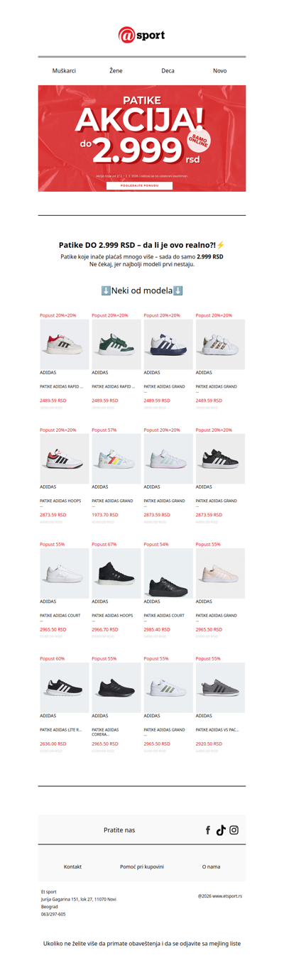 Patike DO 2.999 RSD - Brzo klikni pre nego što se rasprodaju!⏳