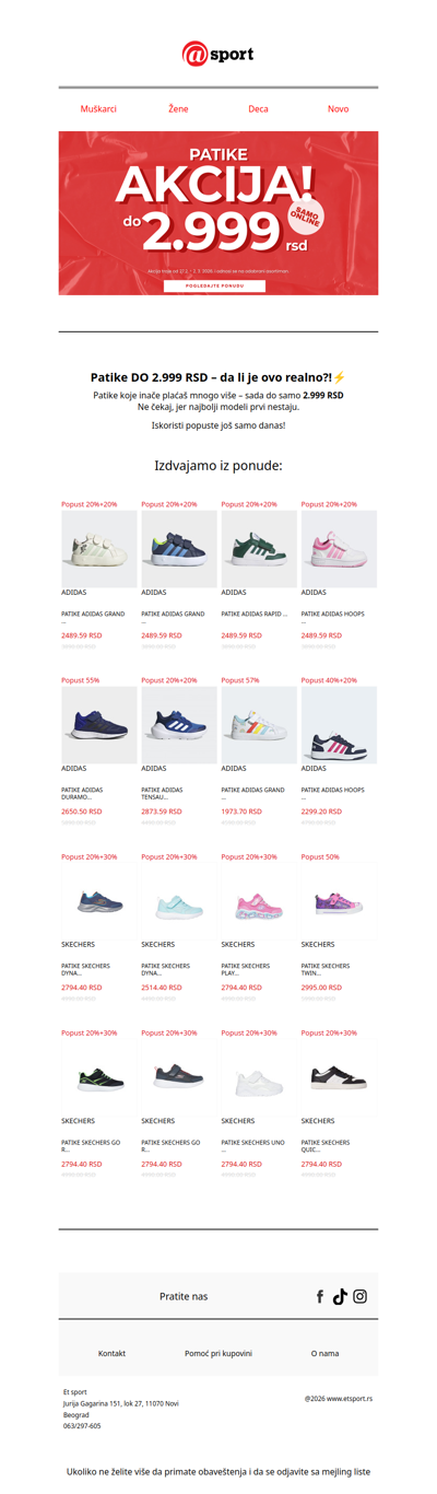 Još samo danas - patike DO 2.999 RSD ⏳