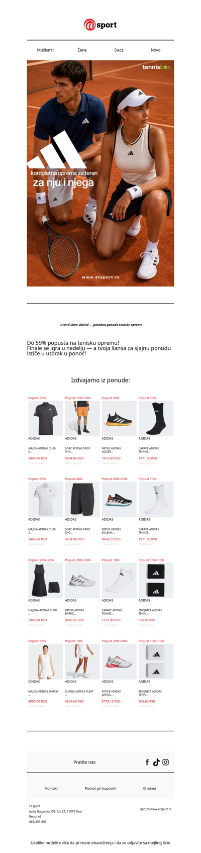Grand Slam vikend — posebna ponuda teniske opreme!