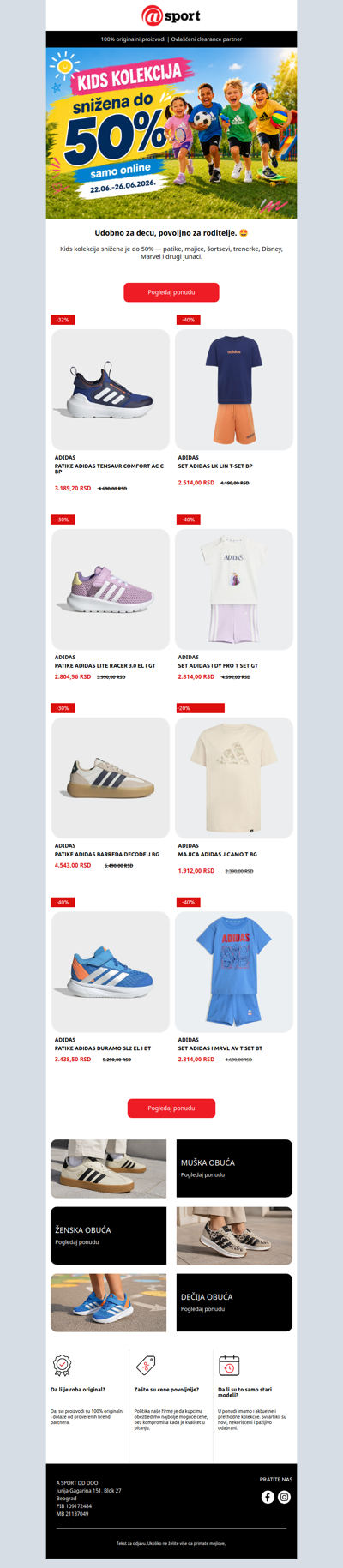 🔥 Adidas kids kolekcija snižena do -50%