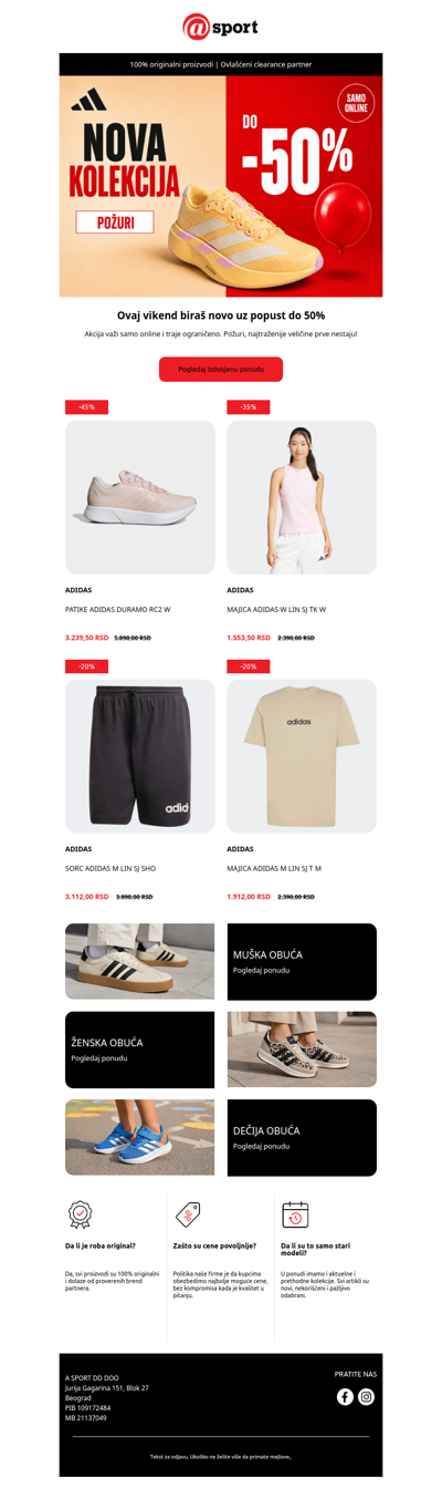 NOVO: adidas kolekcija snižena do 50%