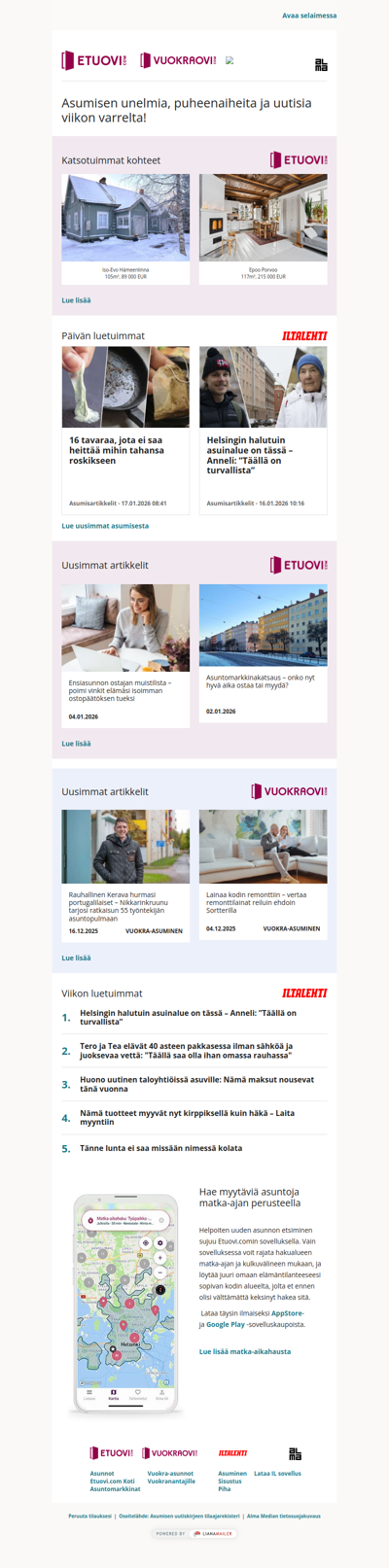 Asumisen unelmat, puheenaiheet ja uutiset tältä viikolta