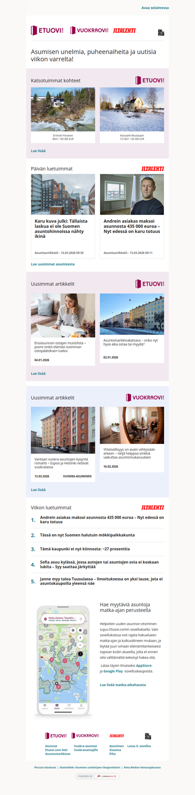 Asumisen unelmat, puheenaiheet ja uutiset tältä viikolta