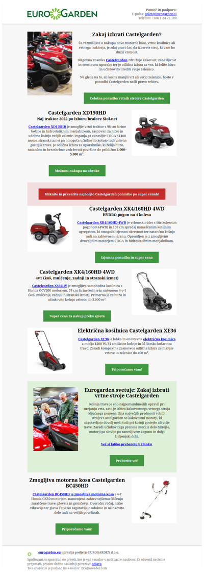 Kako izbrati pravo kosilnico ali vrtni traktor Castelgarden?