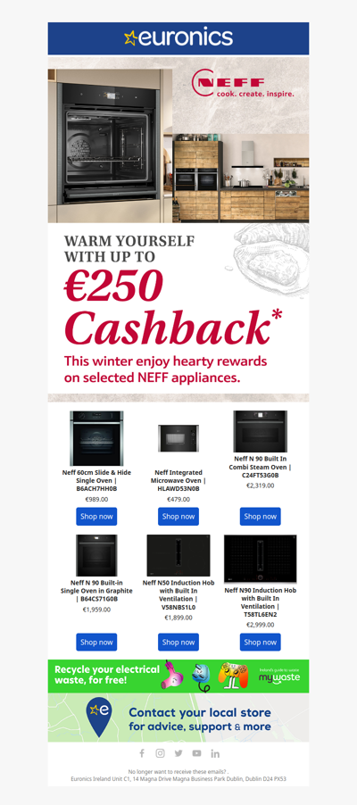 Up to €250 Cashback on selected Neff appliances