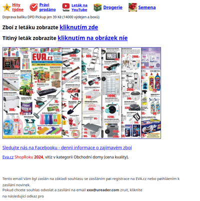 Minisporák 1990 Kè, 60 sadbovaèù 79 Kè, osiva od 8 Kè, Ariel 70 kapslí 449 Kè, el. konvektor 399 Kè, podlahový kartáè se stìrkou 79 Kè, ventilátor na radiátory 890 Kè, vonné vìe Deluxo 49 Kè atd.