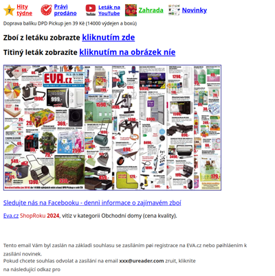 Mikr.trouba Toshiba s grilem 999 Kè, indukèní vaøiè 369 Kè, 15 utìrek z mikrovlákna 129 Kè, plochý mop Vileda Ultramax 549 Kè, 6 vodních filtrù Brita 629 Kè, vyvýené záhony od 459 Kè atd.