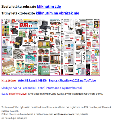 Parfém na prádlo Silan 89 Kè, nerez solární lampa 35 Kè, horkovzduná fritéza 650 Kè, kovový regál 379 Kè, automatický otevíraè oken skleníku 490 Kè, zahradní hadice 20 m 159 Kè atd.