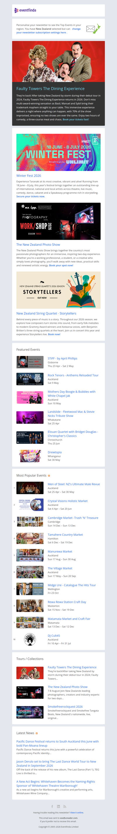 Faulty Towers, Winter Fest, NZ Photo Show and more