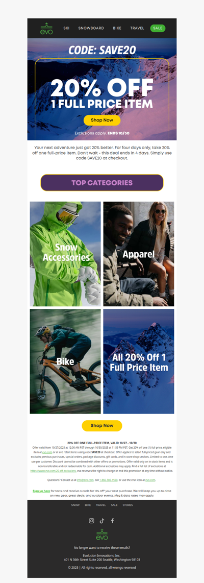 20% Off 1 Full Price Item Starts Now