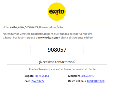 Éxito - su código de acceso es 908057