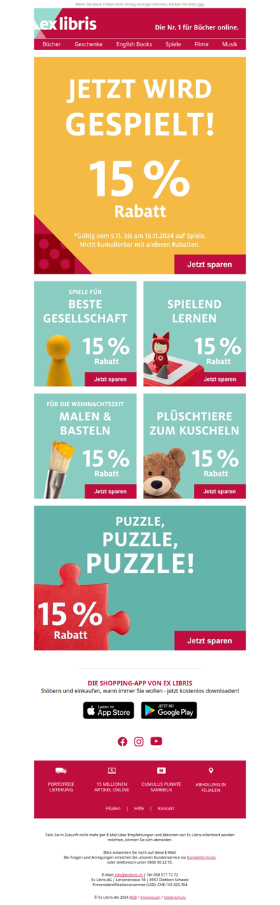 Die Spielzeit hat begonnen: 15% Rabatt auf Spiele!