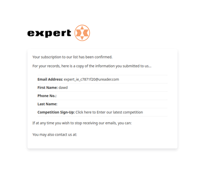 Expert Newsletter Signup List - New Website: Subscription Confirmed