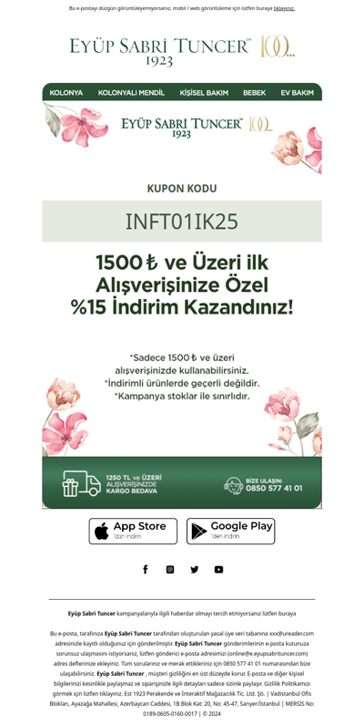 %15 İndirim KAZANDINIZ! 🎉