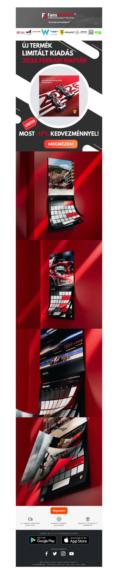 Hivatalos 2026-os F1 Ferrari naptár limitált kiadásban a készlet erejéig!