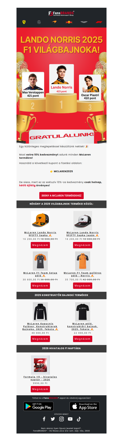 Megszületett a 2025-ös F1 világbajnok – Gratulálunk!