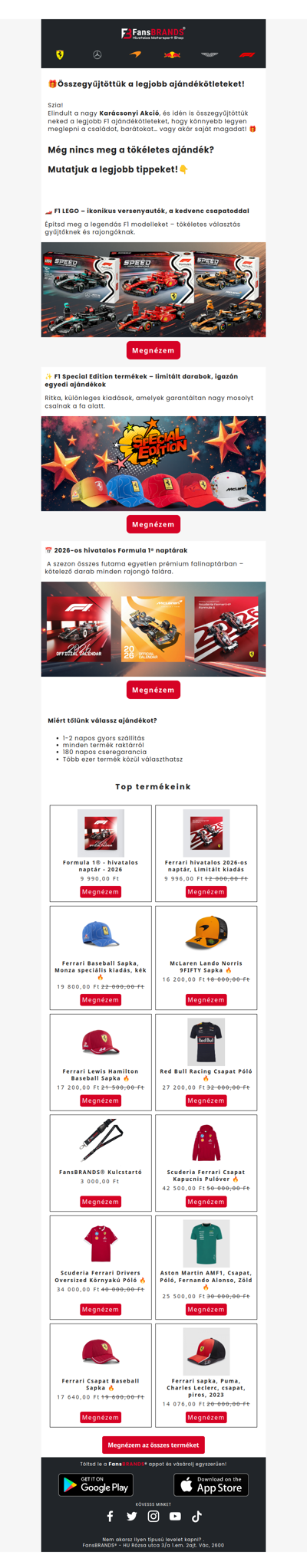 🏁 F1 karácsonyi ajánlatok, amikért rajongani fogsz