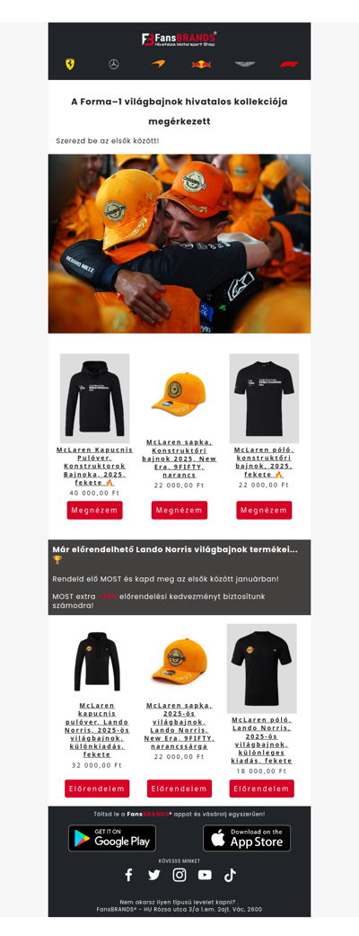 Már elérhető!👀 Itt vannak az F1-világbajnok exkluzív termékei 🚀