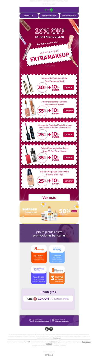 10% OFF EXTRA en Maquillaje💥Acumulá descuentos y renová tu makeup😍